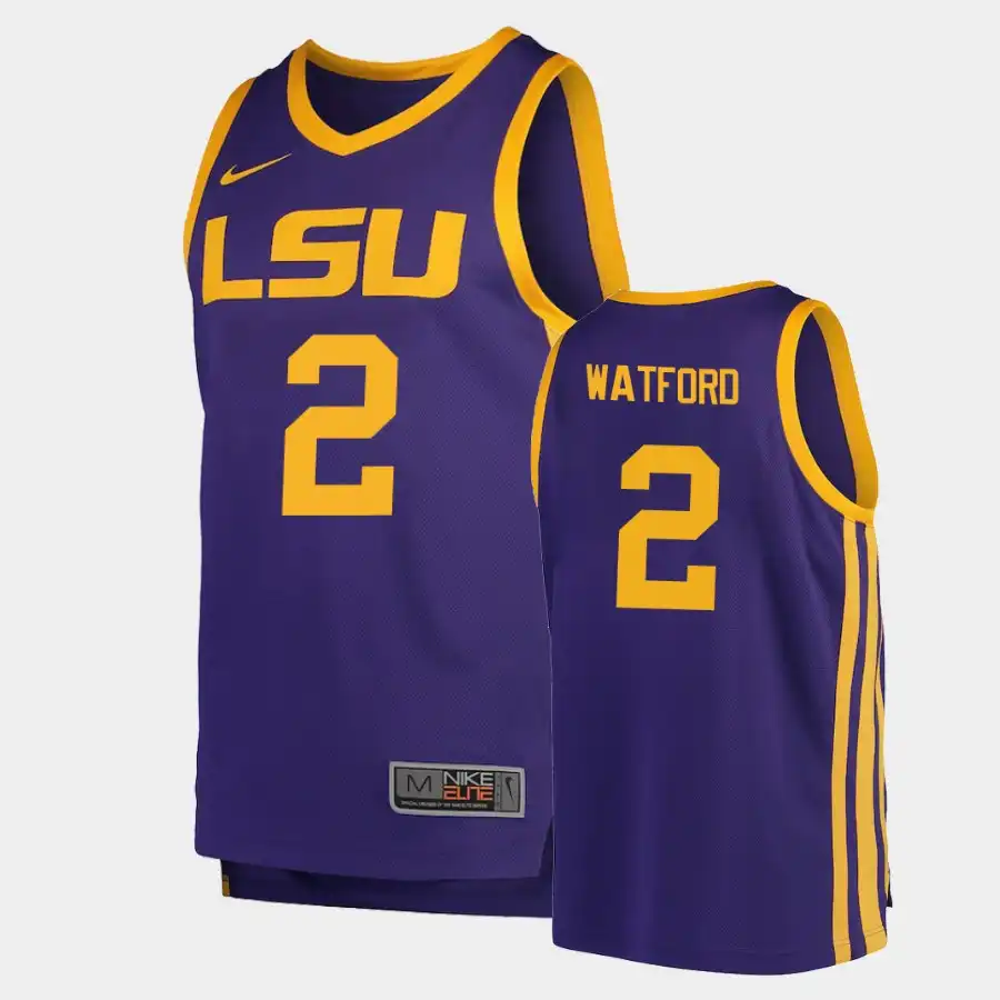 Men's LSU Tigers Trendon Watford #2 Replica Purple NCAA Basketball Jersey